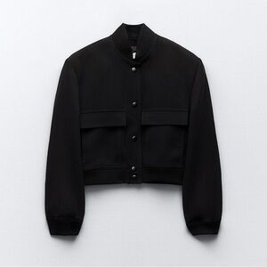Zara Maxi Pocket Bomber jacket; size M; black; cropped